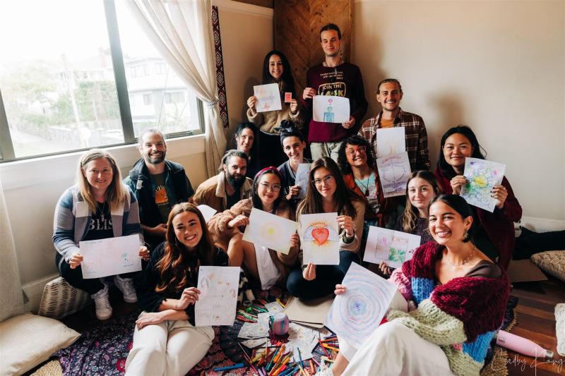 Art Yoga in Auckland creative wellbeing class with group art and meditation session